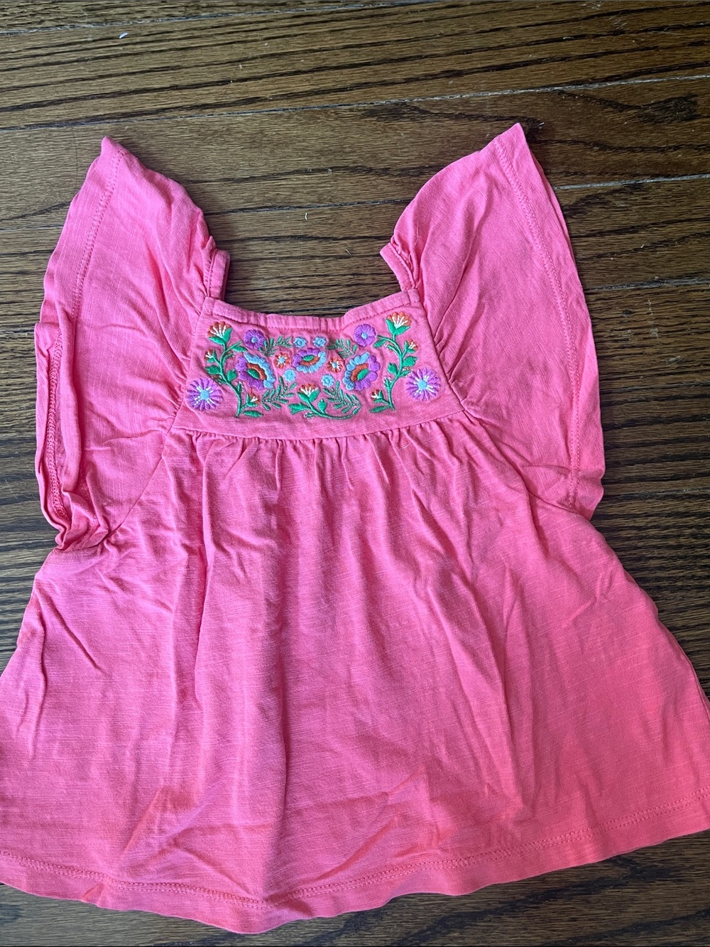 Mini Boden Pink Embroidered Floral Peasant Top